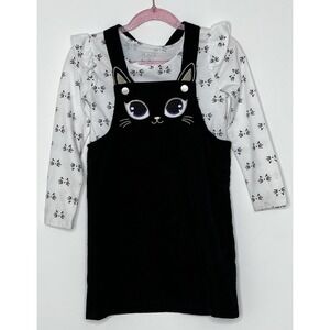 The Childrens Place Black Cat Corduroy Jumper Dress Girls Size 4t Halloween Fall